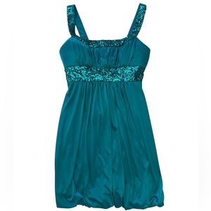 Vintage Y2K Teal Sequins Bubble Hem Dress 💚🩵